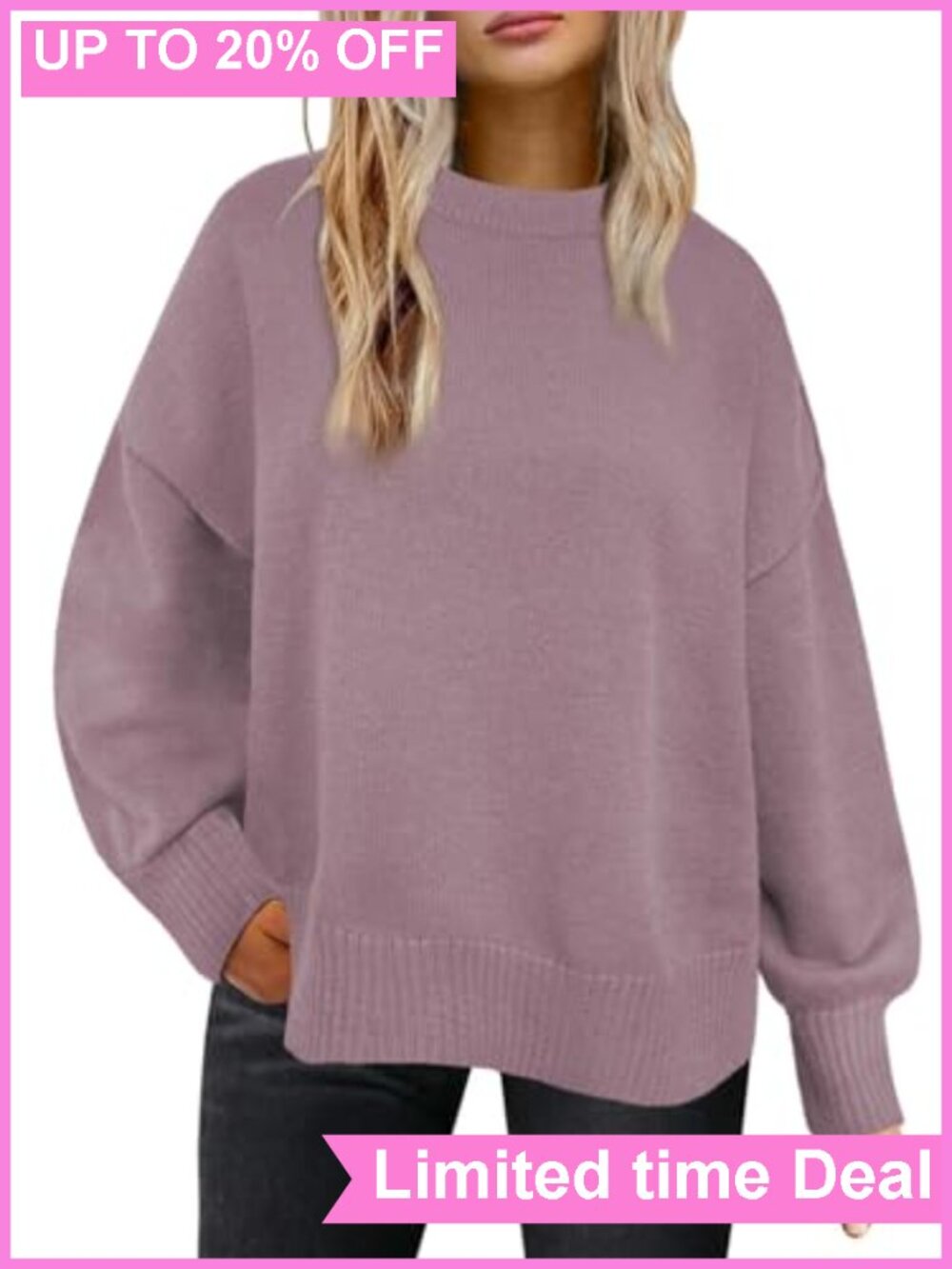 Womens Oversized Crewneck Sweater Long Sleeve Knit Pullover